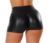 Onsoyours Damen Sexy Leder Shorts Glanz Hohe Taille PU Kurze Hose Push up Kunstlederhose Lederhose Hotpants A Schwarz XXL
