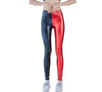 Onsoyours Damen Shiny Metallic Leggings Kunstleder Stretch Leggings Hoch Taille Sexy Leggings Hosen Tanzhosen Party Disco Clubwear A Rot Schwarz M
