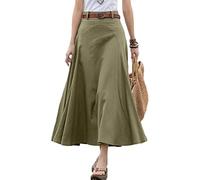Onsoyours Damen Sommer Jeansrock Midi Long A-Linie Rock mit Hoher Taille Stretch Sommerrock Bleistiftrock Sexy Pencil Skirt mit Knöpfen Denim Midirock mit Taschen A Grün S