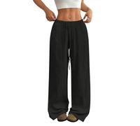 Onsoyours Damen Sommer Leinen Hose Einfarbig Casual Leichte Straight Leg Hosen Bequeme Luftige Freizeit Musselin Hose A Schwarz S