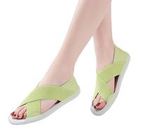 Onsoyours Damen Sommer Peep Toe Sandalen Bequem Flach Sandaletten Mit Absatz Vintage Elegant Schuhe Ultraleichte Tennisschuhe Stretch Fly Woven Strick Mesh Walkingschuhe A Leuchtendes Grün 38 EU