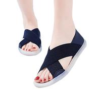 Onsoyours Damen Sommer Peep Toe Sandalen Bequem Flach Sandaletten Mit Absatz Vintage Elegant Schuhe Ultraleichte Tennisschuhe Stretch Fly Woven Strick Mesh Walkingschuhe A Navy Blau 39 EU