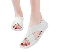 Onsoyours Damen Sommer Peep Toe Sandalen Bequem Flach Sandaletten Mit Absatz Vintage Elegant Schuhe Ultraleichte Tennisschuhe Stretch Fly Woven Strick Mesh Walkingschuhe A Weiß 40 EU