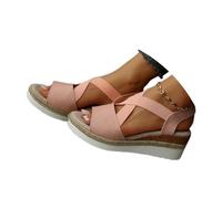 Onsoyours Damen Sommer Sandalen mit Keilabsatz Fischmaul Elegante Sandaletten Offene Zehen Römersandalen rutschfest Sommerschuhe Strandsandalen A Rosa 40 EU