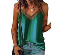 Onsoyours Damen Sommer Satin V-Ausschnitt Weste Ärmelloses Seide Sexy Tank Top Camisole Basic Top Satin Silk Weste Bluse Unterhemd A Grün 3XL