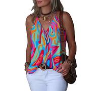 Onsoyours Damen Sommer V-Ausschnitt Bedruckt Weste Ärmelloses Seide Sexy Tank Top Camisole Basic Top Silk Weste Bluse Unterhemd B Buntes XL