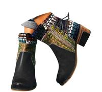 Onsoyours Damen Stiefel Retro Runde Zehenplattform Ankle Boots Reißverschluss Zurück Schnürung Knöchel Schuhe Stiefel mit Dickem Absatz Herbst Winter Schwarz 41 EU
