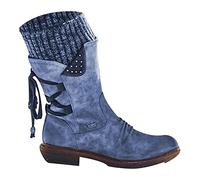 Onsoyours Damen Stiefeletten Modisch mit Niedrige Absätze Comfort Frauen Ankle Boots Herbst Winter Stiefelette Knöchel Schneestiefel Schuhe (39 EU, Blau)