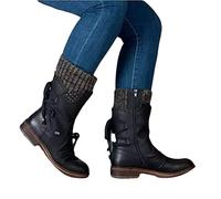 Onsoyours Damen Stiefeletten Modisch mit Niedrige Absätze Comfort Frauen Ankle Boots Herbst Winter Stiefelette Knöchel Schneestiefel Schuhe Schwarz 39 EU