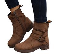 Onsoyours Damen Stiefeletten Modisch mit Niedrige Absätze Comfort Frauen Ankle Boots Herbst Winter Stiefelette Knöchel Schneestiefel Schuhe A Braun 39 EU