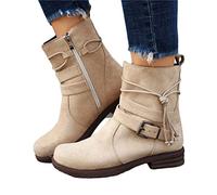 Onsoyours Damen Stiefeletten Modisch mit Niedrige Absätze Comfort Frauen Ankle Boots Herbst Winter Stiefelette Knöchel Schneestiefel Schuhe A Khaki 39 EU