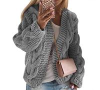 Onsoyours Damen Strickjacke Grobstrick Strickmantel strickcardigan Damen Herbst Winter Casual Open Front Sweater Cardigan Zopfmuster Kapuze Oversize Strickmante