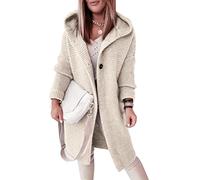 Onsoyours Damen Strickjacke Lang Cardigan Kapuzenpullover Lose Warm Herbst Winter Jacke Mantel mit Kapuze H Beige SA