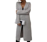 Onsoyours Damen Strickjacke Lang Elegant Casual Herbst Winter Strick Jacken Cardigan Long Mantel Langarm Gestricktes Übergangsjacke Knitted Blusen Coat Jacket A Grau M