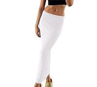 Onsoyours Damen Strickrock Hohe Taille Bleistift Rock Lang Elegant Maxi Rock Strandrock Sexy Slim Fit Rippenstrick Röcke Bodycon Stretch Rock Elastischer Sommerrock Figurbetonter A Weiß M