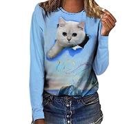Onsoyours Damen Sweatshirt Langarmshirt Mit Katzenmotiv Tierdruck Oberteile Herbst Winter Rundhals Bluse Casual Loose Pullover T-Shirt Hemd Tunika B Stil-4 XL