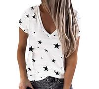 Onsoyours Damen T-Shirt Kurzarm Locker Bluse Lässiges Sommer Freizeit Oberteile Shirt Mit Allover-Sternen Druck A Weiß 34