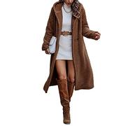 Onsoyours Damen Teddy Fleece Mantel Lang Warm Cardigan Parka Winterjacke Kapuzenjacke Plüschjacke Fleecejacke mit Kapuze und Taschen A Braun XL