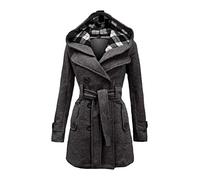 Onsoyours Damen Trenchcoat Zweireiher Langer Mantel Herbst Winter Fleece Winterjacke Warm Gefüttert Kunstpelz Wintermantel Winterparka Lang Mantel Mit Gürtel Dunkelgrau M