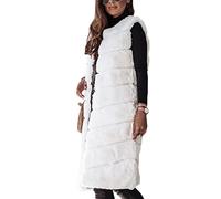 Onsoyours Damen Weste Wintermantel Kunstpelz Ärmellose Jacke Winterjacke mit Kapuze Lange Mantel Outwear Warm Pelzweste Pelzjacke Pelzmantel B Weiß 3XL