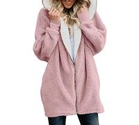 Onsoyours Damen Winterjacke Kurz Vorne Offen Lange Ärmel Faux Wolle Mantel Mit Taschen Cardigan Jacke Plüsch Oberbekleidung Z Rosa 44
