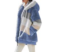 Onsoyours Damen Winterjacke Kurz Vorne Offen Lange Ärmel Faux Wolle Mantel Mit Taschen Cardigan Jacke Plüsch Oberbekleidung A Blau M