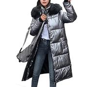 Onsoyours Damen Winterjacke Lange Daunenjacke Warm Parka Jacke mit Fellkapuze Steppjacke Wintermantel Casual Daunenmantel mit Taschen Steppweste Outdoor D Grau XS