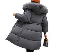 Onsoyours Daunenmantel Damen Lang mit Kapuze Winter Warm Winterjacke mit Kapuzen Kunstpelz Steppmantel Wintermantel Parka Winddicht Jacke Steppjacke Trenchcoat Übergröße A Grau 3XL