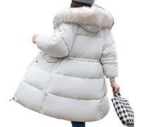 Onsoyours Daunenmantel Damen Lang mit Kapuze Winter Warm Winterjacke mit Kapuzen Kunstpelz Steppmantel Wintermantel Parka Winddicht Jacke Steppjacke Trenchcoat Übergröße A Weiß 3XL