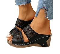 Onsoyours Flache Sandalen Damen Sommer Freizeit Schuh Zehentrenner mit Weiche Fußbett A Schwarz 38 EU