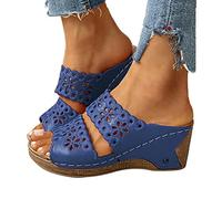 Onsoyours Flache Sandalen Damen Sommer Freizeit Zehentrenner mit Weiche Fußbett A Blau 38 EU