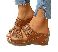 Onsoyours Flache Sandalen Damen Sommer Freizeit Zehentrenner mit Weiche Fußbett A Braun 38 EU