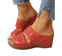 Onsoyours Flache Sandalen Damen Sommer Freizeit Zehentrenner mit Weiche Fußbett A Rot 38 EU