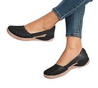 Onsoyours Frauen Flache Sandalen Sommer Offene Schuhe mit Feste Faux Leder Runde Zehen Casual Plattform Rom Damen Boho Elegante Flip Flops Freizeit Strandsandalen Schwarz 39 EU