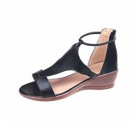 Onsoyours Frauen Keilabsatz Sandalen Sommer Offene Schuhe Faux Leder Orthopädische Freizeit Plattform Rom Damen Elegante Casual Flip Flops 39 EU A Schwarz