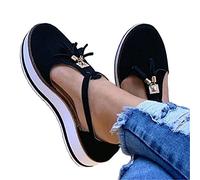 Onsoyours Frauen Keilabsatz Sandalen Sommer Offene Schuhe Faux Leder Plattform Rom Damen Flip Flops Freizeit Sommerschuhe B Schwarz 39 EU