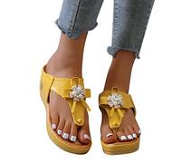 Onsoyours Frauen Keilsandaletten Plateau Sandalen mit Absatz Sandaletten Römersandalen Pantoletten Schuhe Wedge Heel Offene Schuhe Elegante Freizeit Sommer Absatzschuhe E Gelb 38 EU