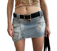 Onsoyours Frauen Plissee Cargo Gothic Punk Rock Sommer Denim Röcke Hohe Taille Harajuku Goth Punk Mädchen Y2K Vintage A-Linie Kurze Jean Miniröcke D Blau S