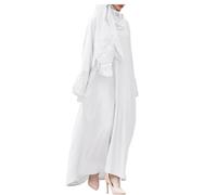 Onsoyours Gebetskleidung Mit Hijab Abaya Damen Langarm Islamische Muslimische Kleid Ramadan Lang Gebetskleid Elegant Hijapkleider Kleider A Weiß XS