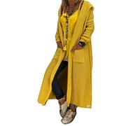 Onsoyours Gelbe Strickjacke Taschen Kapuzen Langarm Oversize Grobe Cardigan Strickjacke Lang Sweater Damen Mode Strickjacke M