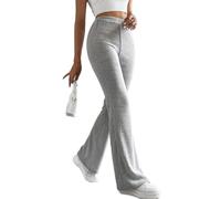 Onsoyours Gerippte Hose Damen Schlaghose Gerippte Leggings High Waist Skinny Flared Strickhose Freizeithose A Hellgrau M