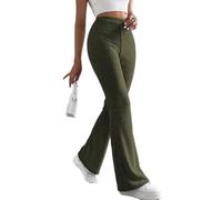 Onsoyours Gerippte Hose Damen Schlaghose Gerippte Leggings High Waist Skinny Flared Strickhose Freizeithose A Grün M