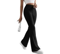 Onsoyours Gerippte Hose Damen Schlaghose Gerippte Leggings High Waist Skinny Flared Strickhose Freizeithose A Schwarz M