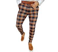 Onsoyours Herren Chino Hose Freizeithose Karierte Business Hose Anzughose Anzug Herrenhose Streetwear Lang Pants Sporthosen Trainingshose Sweatpants Slim Fit C Orange M