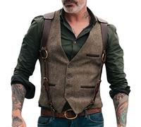 Onsoyours Herren Formelle Party Hochzeit Weste Anzug Weste Einfarbig Weste Anzugswesten für Männer FLoral Weste Tweed V-Ausschnitt für Trauzeugen F Braun XL