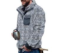 Onsoyours Herren Kunstfell Doppelseitige Wolle Jacke mit Taschen Warm Plüsch Mantel Sweatshirt Pullover Kapuzenpullover Plüschjacke Fleckig Grau L