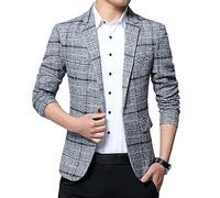 Onsoyours Herren Slim Fit Karierter Blazer Freizeit Jackett Business Anzugjacke Modern Blumendruck Sakko Blazer Herren Sportmäntel Blazer mit Knöpfen B Grau XS