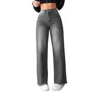 Onsoyours Jeans Damen Casual High Waist Baggy Jeanshose Elegant Boyfriend Weites Bein Hose A Grau XL