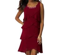 Onsoyours Kleid Damen Lang Abend Party Ballkleid Brautjungfer Split Maxikleid Wickel Cocktail Abendkleider Kurzarm Knielang Freizeitkleid Kurzarm A-Linien Freizeitkleid A Rot L