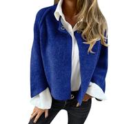 Onsoyours Mantel Damen Elegant Chic Jacken Warme Übergangsmantel Casual Langarm Cardigan Kurzer Trenchcoat Knöpf Wollmantel Frauen Croppedjacke Outwear Herbst Winter A Blau 3XL
